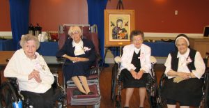 Celebrating with Jubilarians are Sr. Maria (75 years), Sr. Rita (70 years), Sr. Mary Grace (60 years), and Sr. Paula (70 years).
